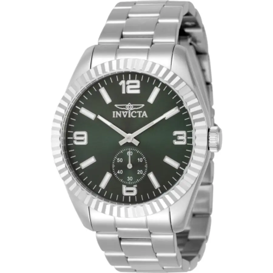 Invicta Specialty Quartz Green Dial Men`s Watch 49358 - Dial: Green, Band: Silver-tone, Bezel: Silver-tone