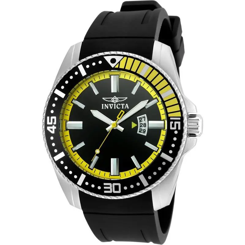 Invicta Men`s 46mm Pro Diver Date Silver/yellow/black Tone Quartz 100m SS Watch
