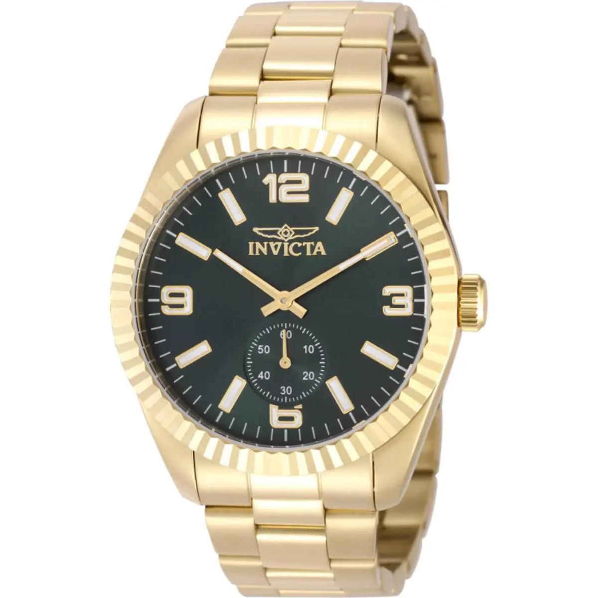Invicta Men`s Watch Specialty Quartz Green Dial Yellow Gold Steel Bracelet 49390 - Dial: Green, Band: Yellow