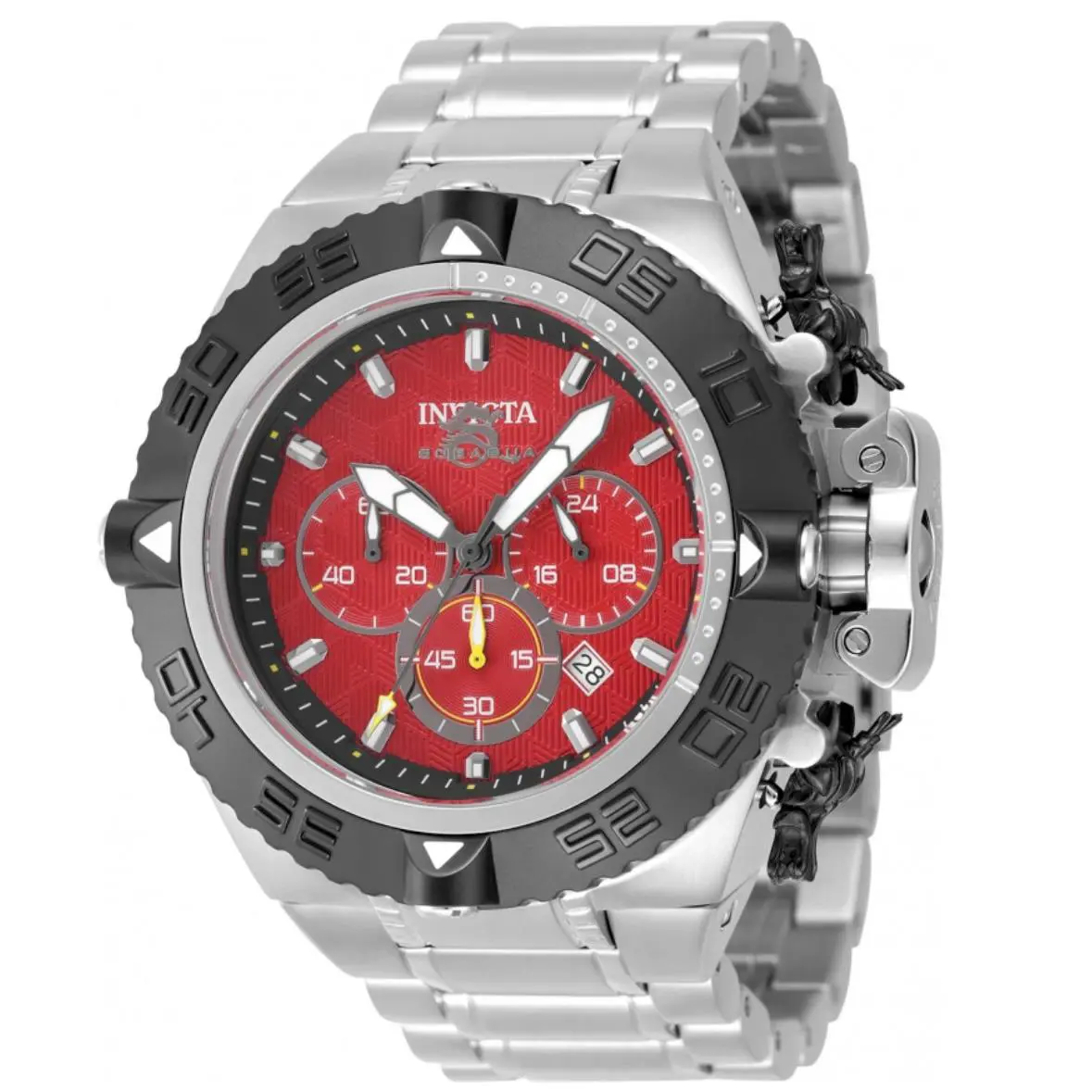 Invicta Subaqua Noma IV Men`s 50mm Red Dragon Chronograph Watch 48199 - Dial: Black, Red, White, Band: Silver, Bezel: Black, Silver