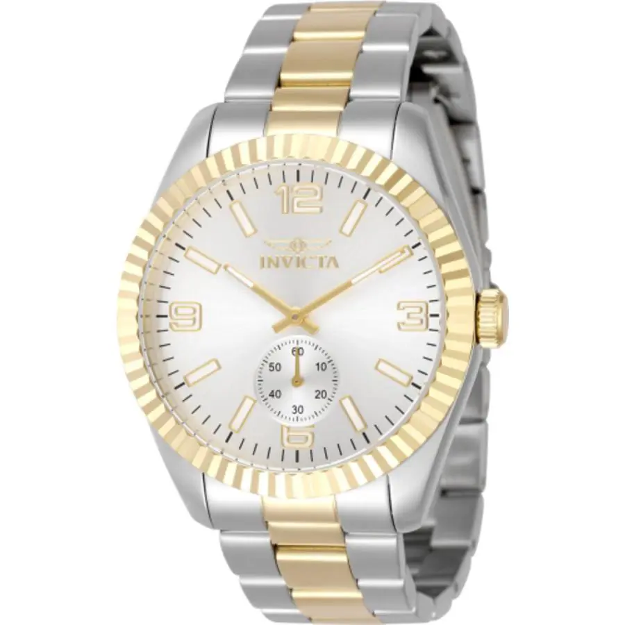 Invicta Specialty Quartz Silver Dial Men`s Watch 49385 - Dial: Silver-tone, Band: Two-tone (Gold and Silver-tone), Bezel: Silver-tone
