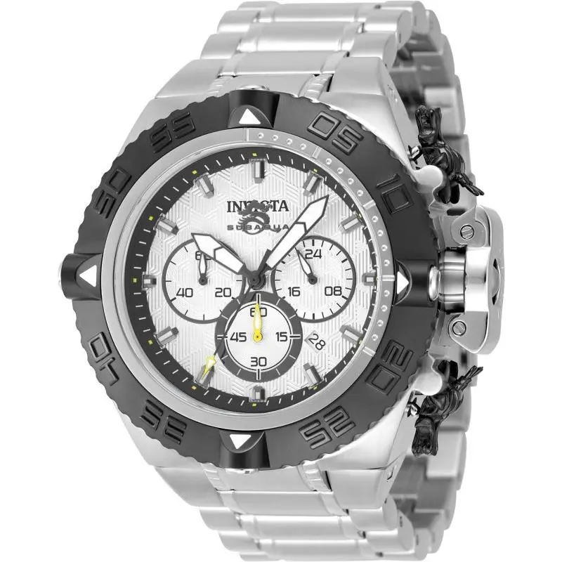 Invicta Men`s 50mm Subaqua Noma IV Quartz Chronograph Silver/black SS 100m Watch - Dial: Black, Silver, Band: Silver-tone, Bezel: Black