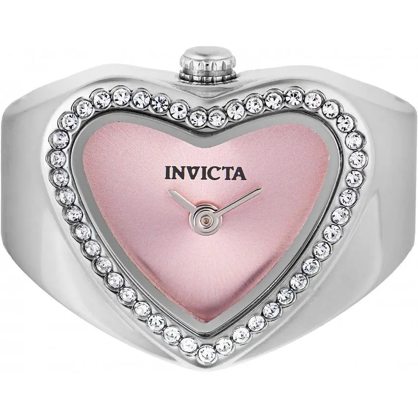 Invicta Mini Ring Watch Angel Quartz Crystal Pink Dial Ladies Watch 49571 - Dial: Pink, Band: Silver-tone, Bezel: Silver-tone