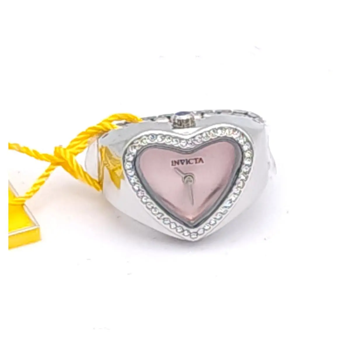Invicta Mini Angel Ring Watch Pink Heart Dial Crystal Steel Stretch Band 19mm - Dial: Pink, Band: Silver, Bezel: Silver