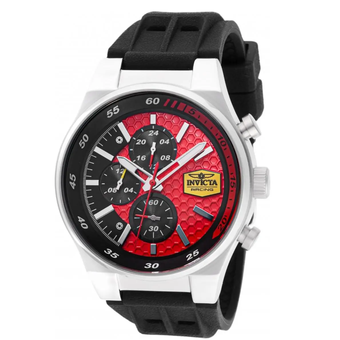Racing Men`s 44mm Red Honeycomb Dial Black Dual Time Sport Watch 47739 by Invicta
