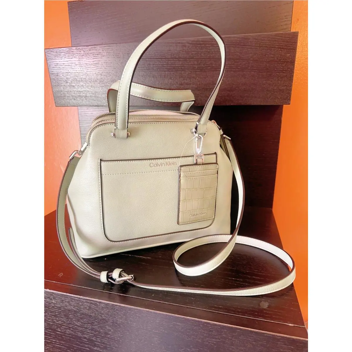 Calvin Klein Desert Sage Garnet Triple Compartment Zipper Satchel 2-in-1 NWT$188