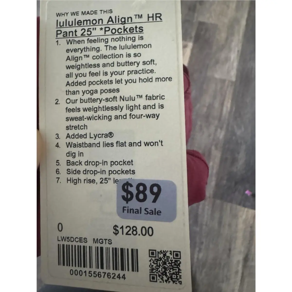 Lululemon clothing - II25 - II25 - Magenta Smoke 2