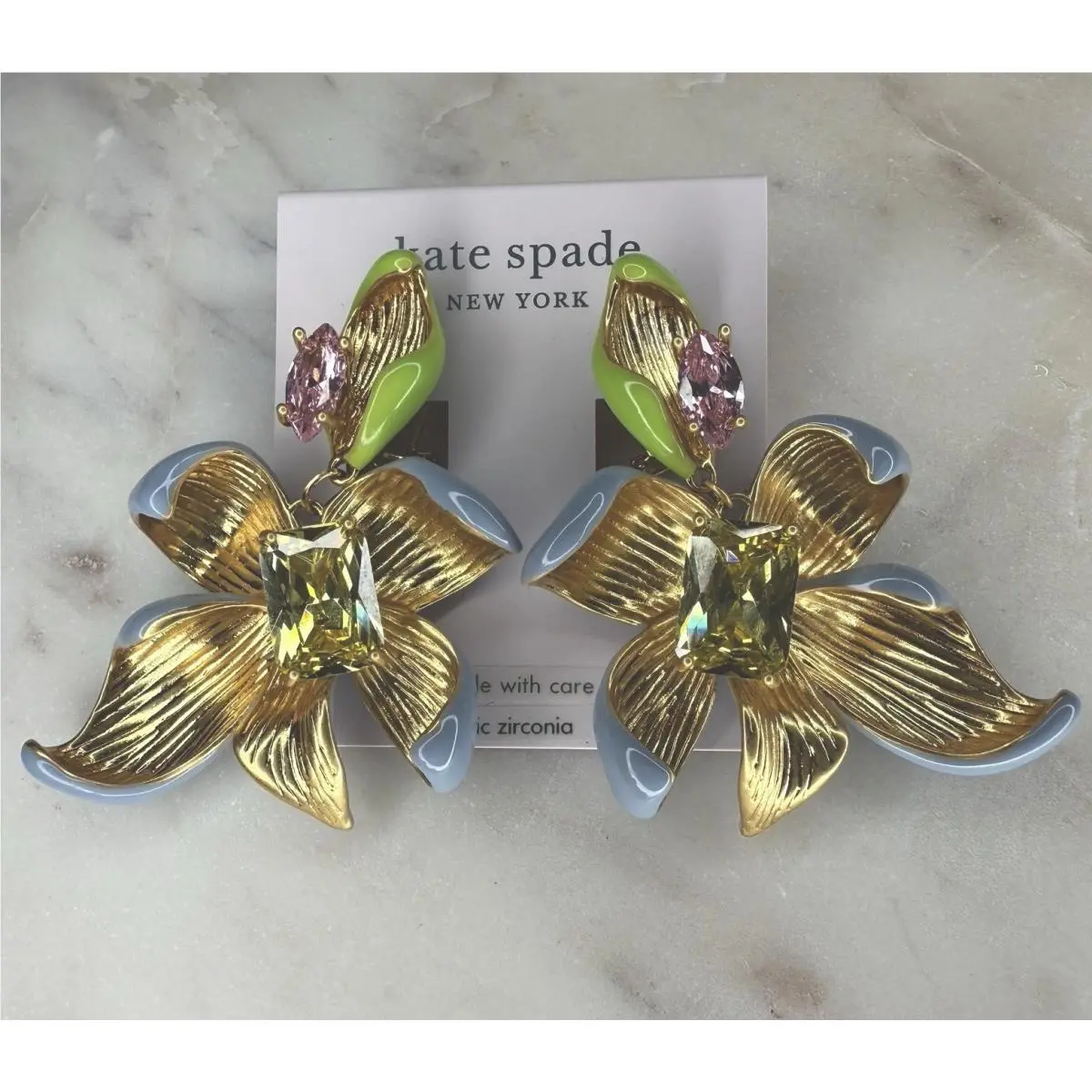 Kate Spade Floral Magnificent CZ Earrings Chic Elegant Stunning Gold Tone New