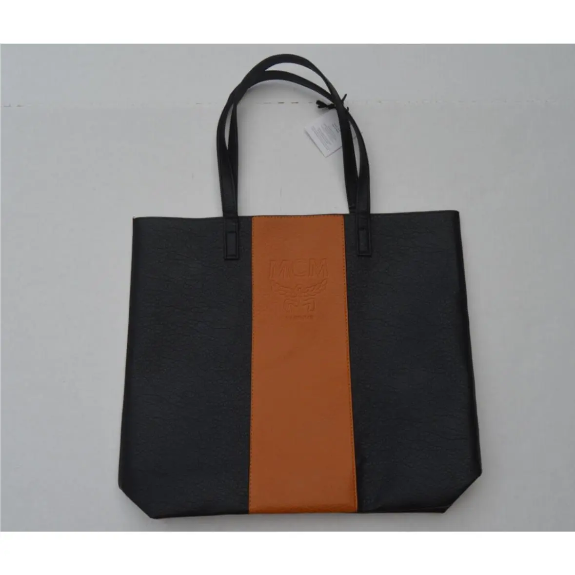 Mcm Black and Brown Vegan Leather Shopping Tote