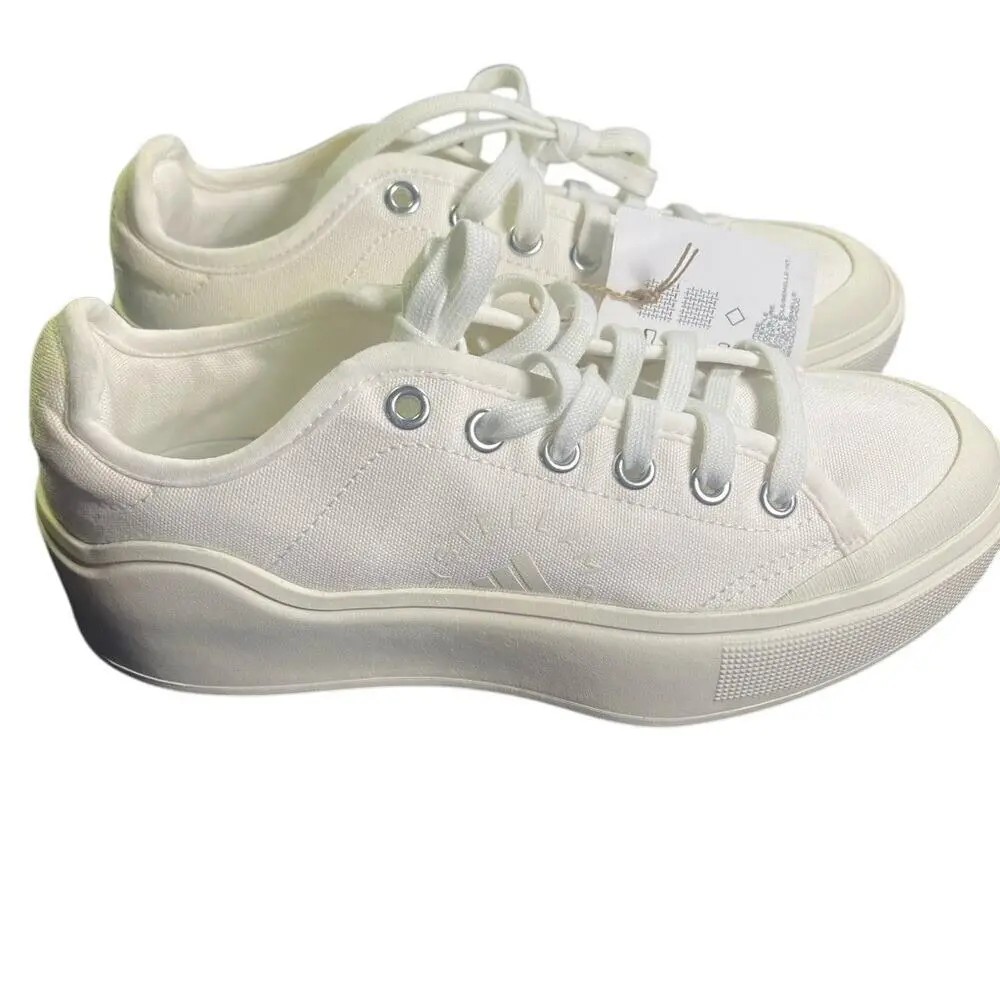 Stella Mccartney Adidas Women`s 7 White Canvas Platform Sneakers