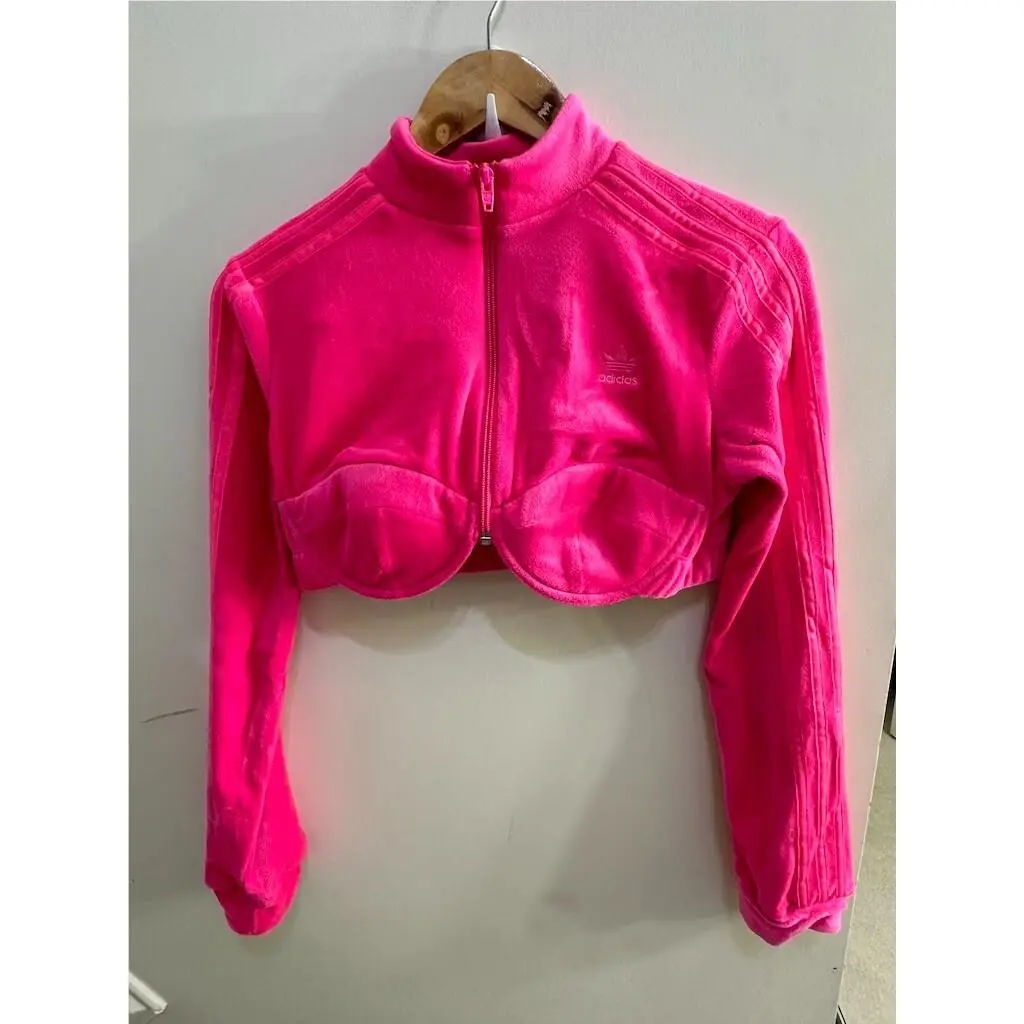 Adidas x Jeremy Scott Rare Velour Bra Zip Front Track Top in Solar Pink Size L