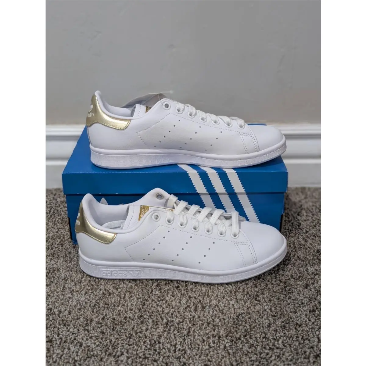 Size 6.5 Women`s Adidas Stan Smith EE8836 White/gold Lace Up Casual Shoes