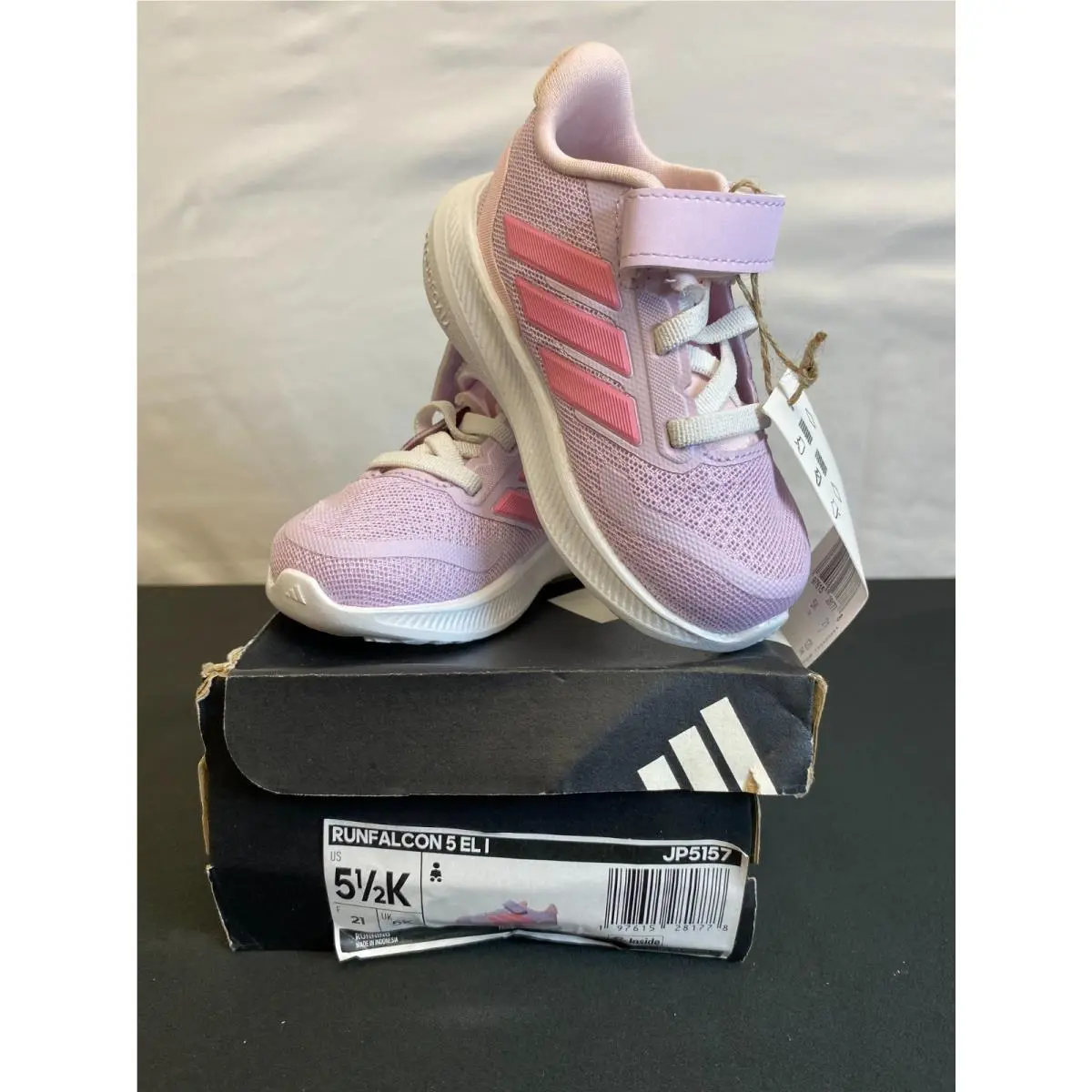Adidas Runfalcon 5EL I JP5157 Girls Pink Hook Loop Athletic Shoes Sz 5.5K