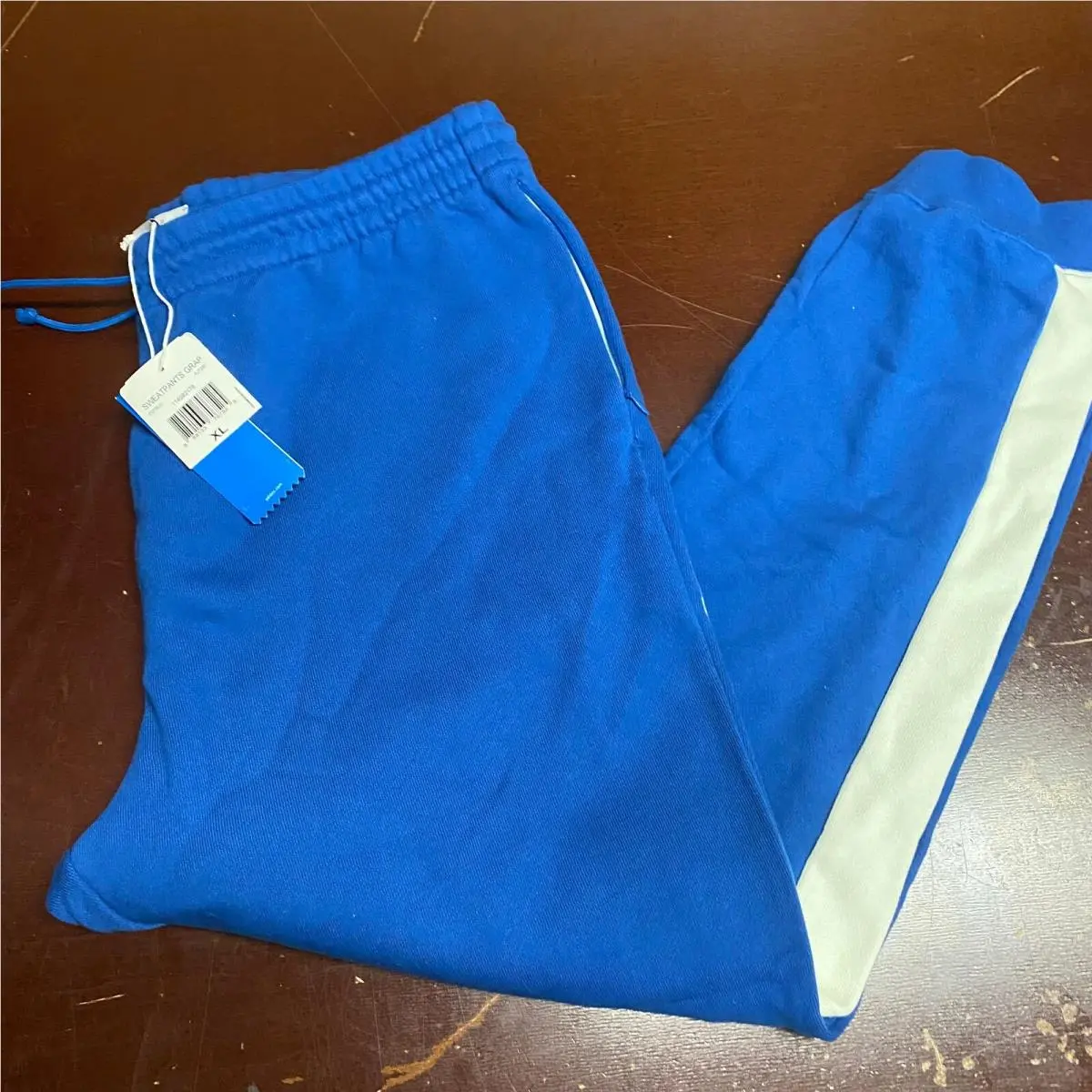 Adidas Mens Blue Grap Elastic Waist Zip Pocket Tapered Leg Sweatpants Size XL