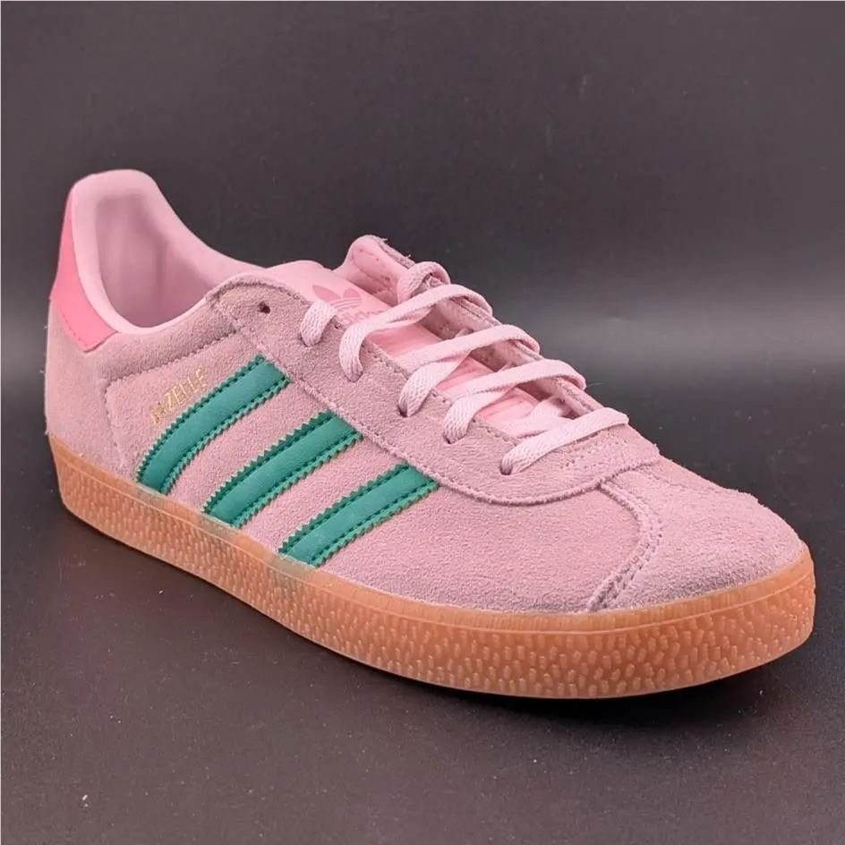 Adidas Gazelle J Leather Upper Clear Pink/green/pink Kids Size 5Y JP7128