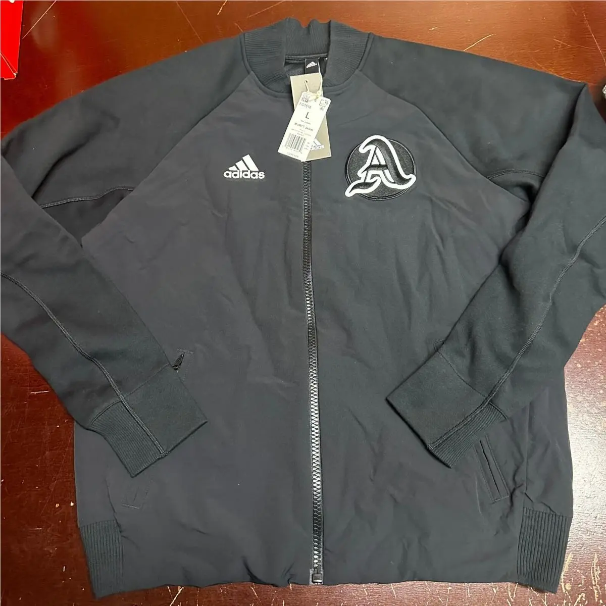 Adidas Mens Black Sportswear Long Sleeve Pockets Full Zip Varsity Jacket Size L