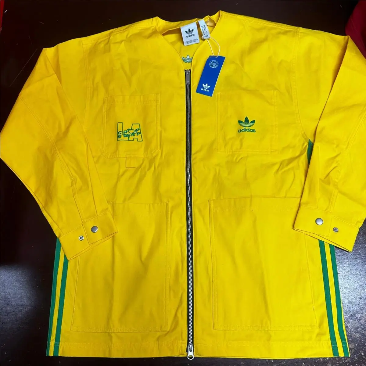 Adidas Mens Yellow Csla Pockets Long Sleeve Full Zip Track Jacket Size Medium