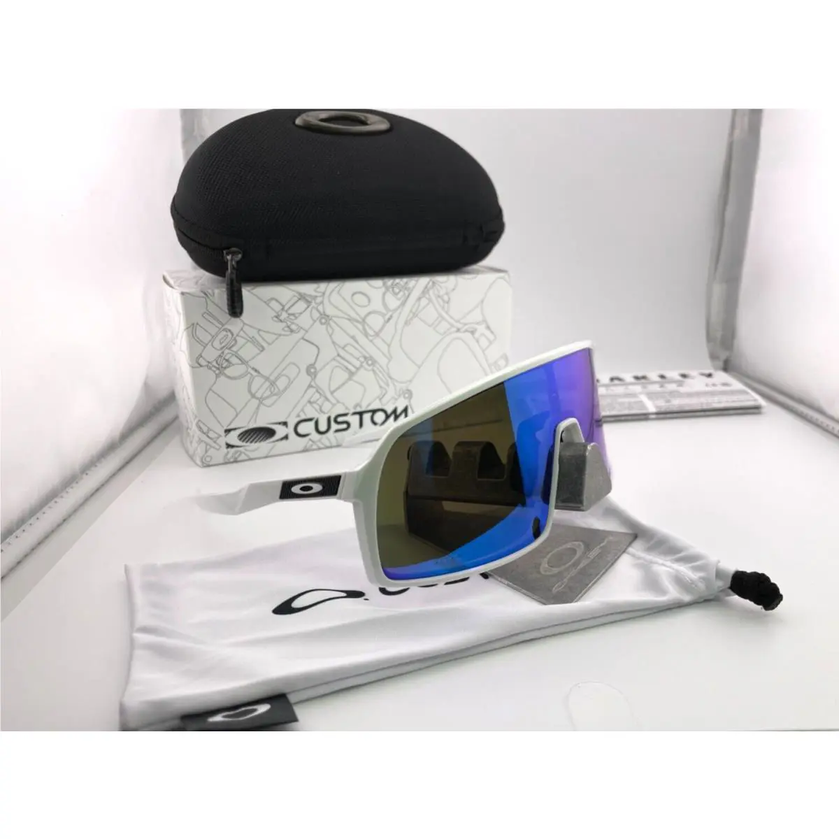 Sutro Custom Polished White Prizm Sapphire Iridium Sunglasses by Oakley