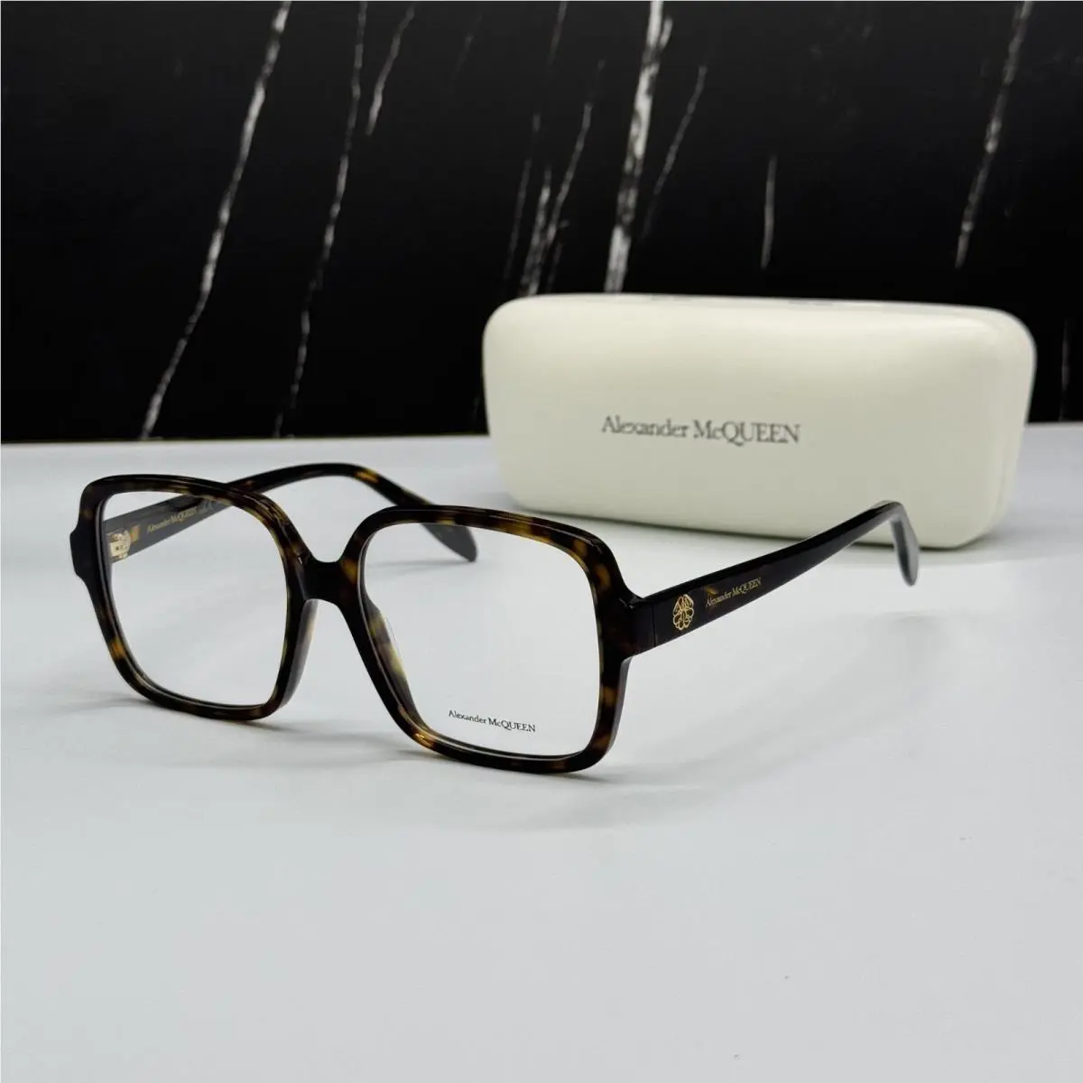Alexander Mcqueen Eyeglasses AM0286O 002 Havana Square Eyewear
