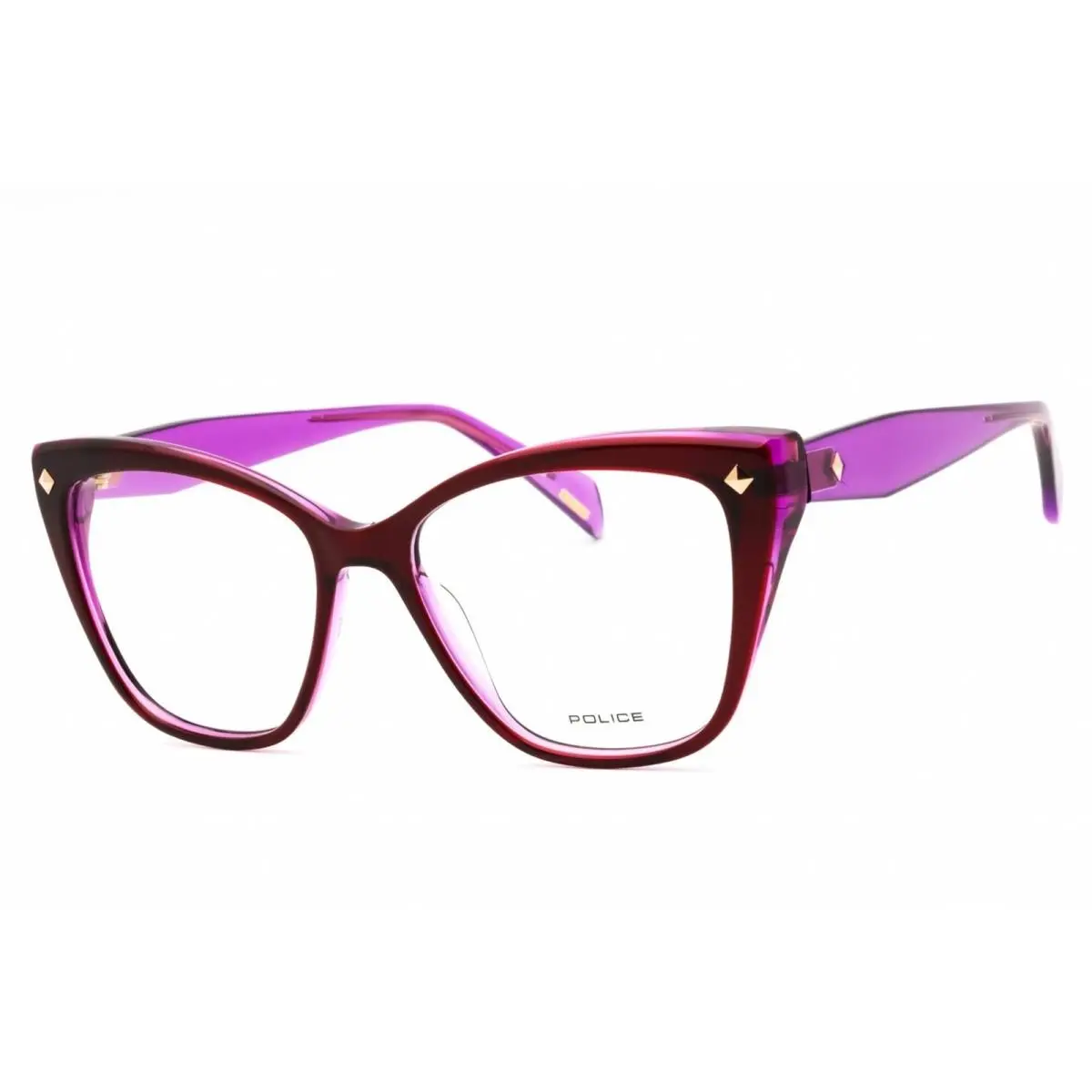 Police Women`s Eyeglasses Burgundy/purple Acetate Full Rim Cat Eye VPLM03 01CI