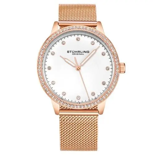 Stuhrling 3904 4 Vogue Quartz Crystal Accented Mesh Bracelet Womens Watch