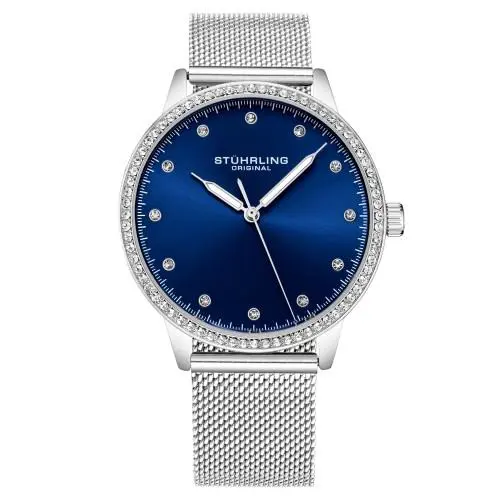 Stuhrling 3904 2 Vogue Quartz Crystal Accented Mesh Bracelet Womens Watch