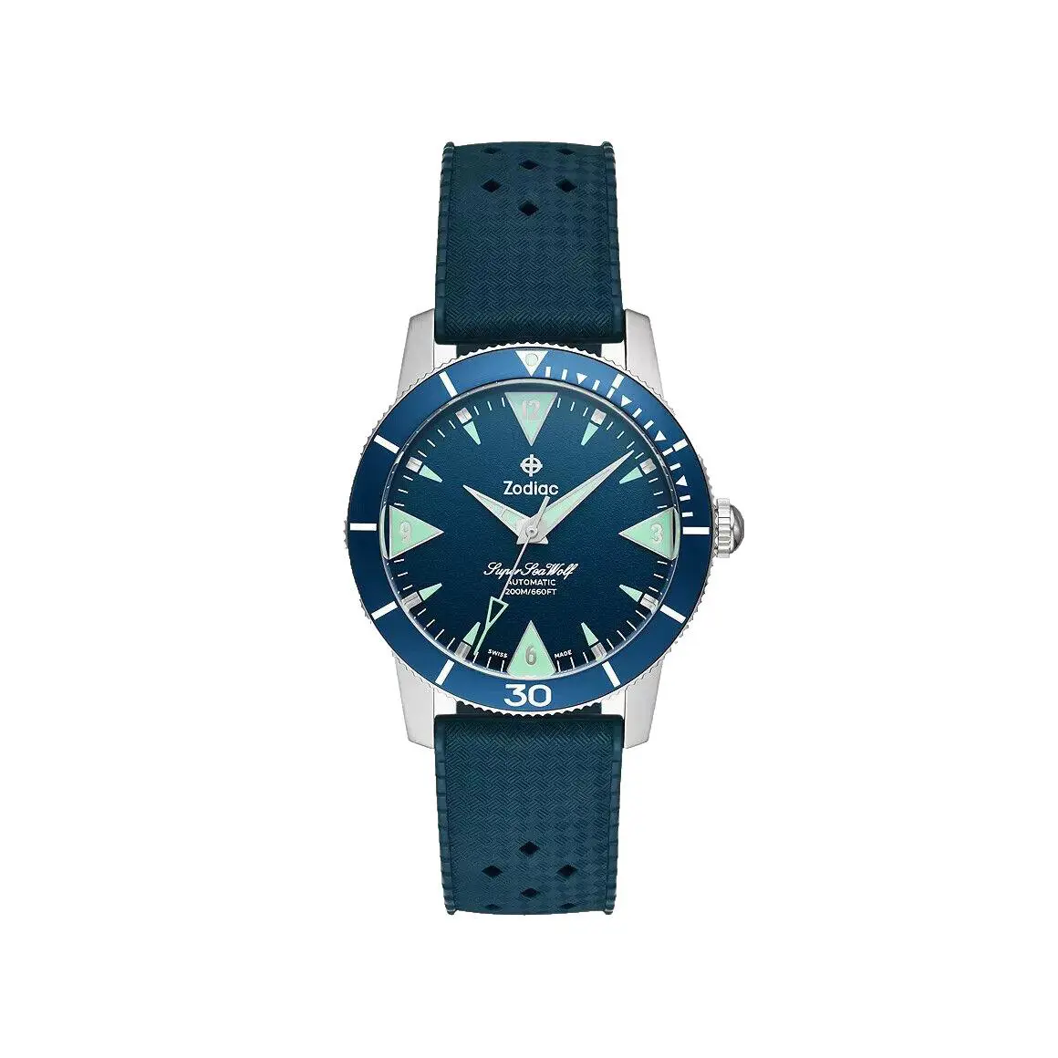 Super Sea Wolf Skin Diver Automatic Rubber Strap Watch ZO9217 by Zodiac