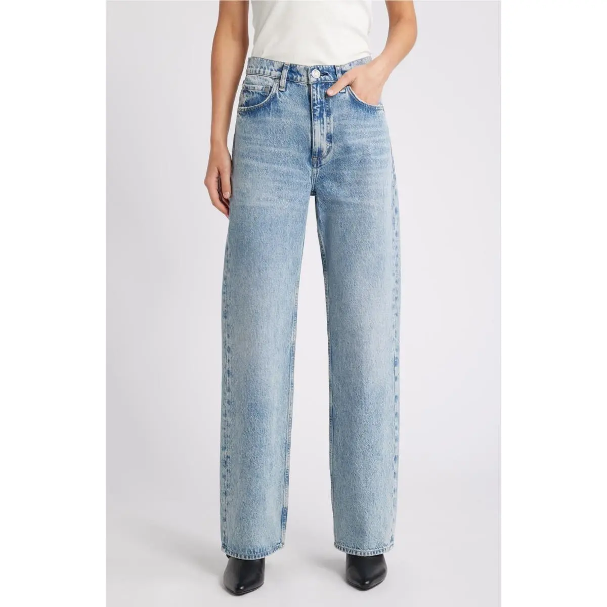 Rag Bone Womens Shea High Rise Relaxed Straight Quincy Blue Jeans
