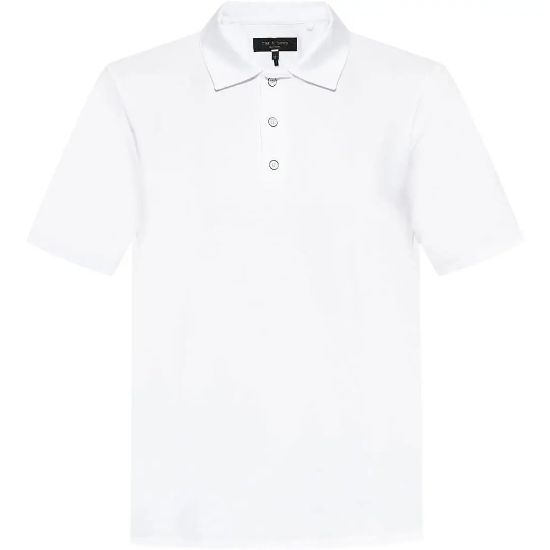 Rag Bone Mens Pure Pima White Solid Cotton Polo Short Sleeve Tee Shirt