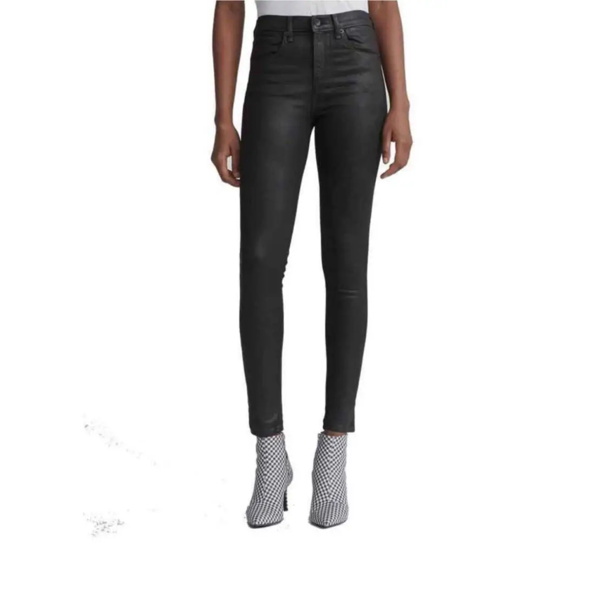 Rag Bone High Rise Skinny Jeans 26 Shiny Black Stretch Denim by Rag & Bone