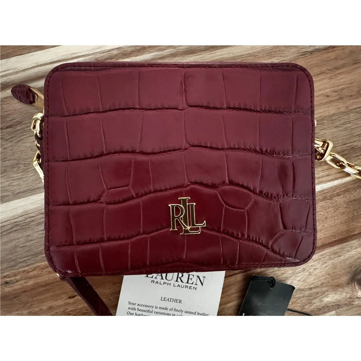 Lrl Ralph Lauren Mini Crossbody Bag Cow Leather Chain Burgundy