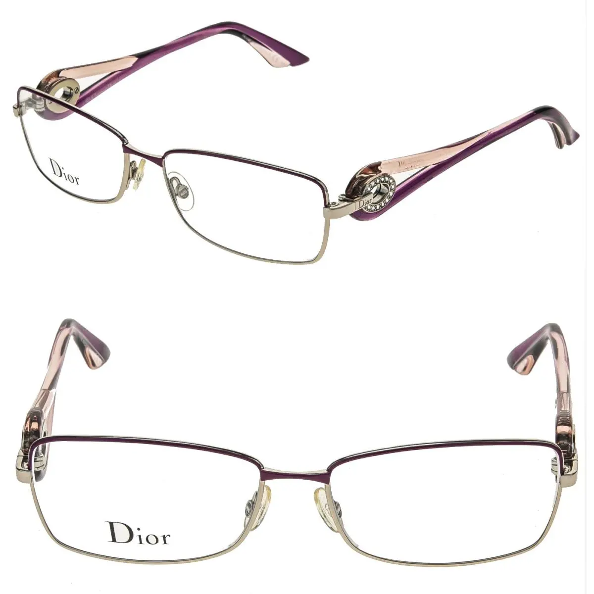 Christian  CD3754 3754 Volute Crystal Silver Purple Square 55mm Eyeglasses by Dior