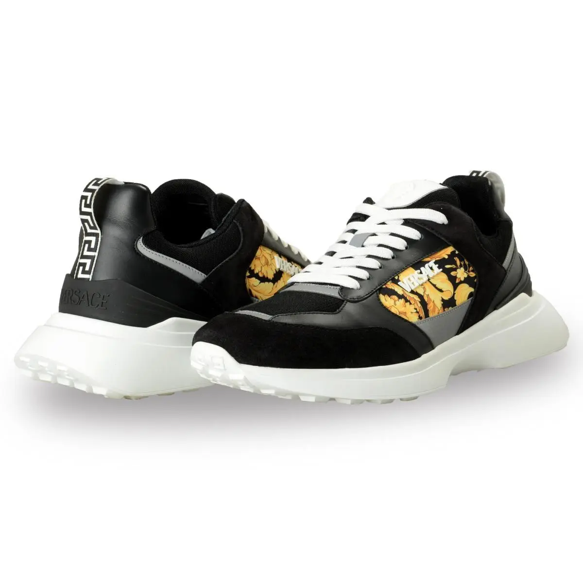 Barocco Design Leather Sneakers Black by Versace