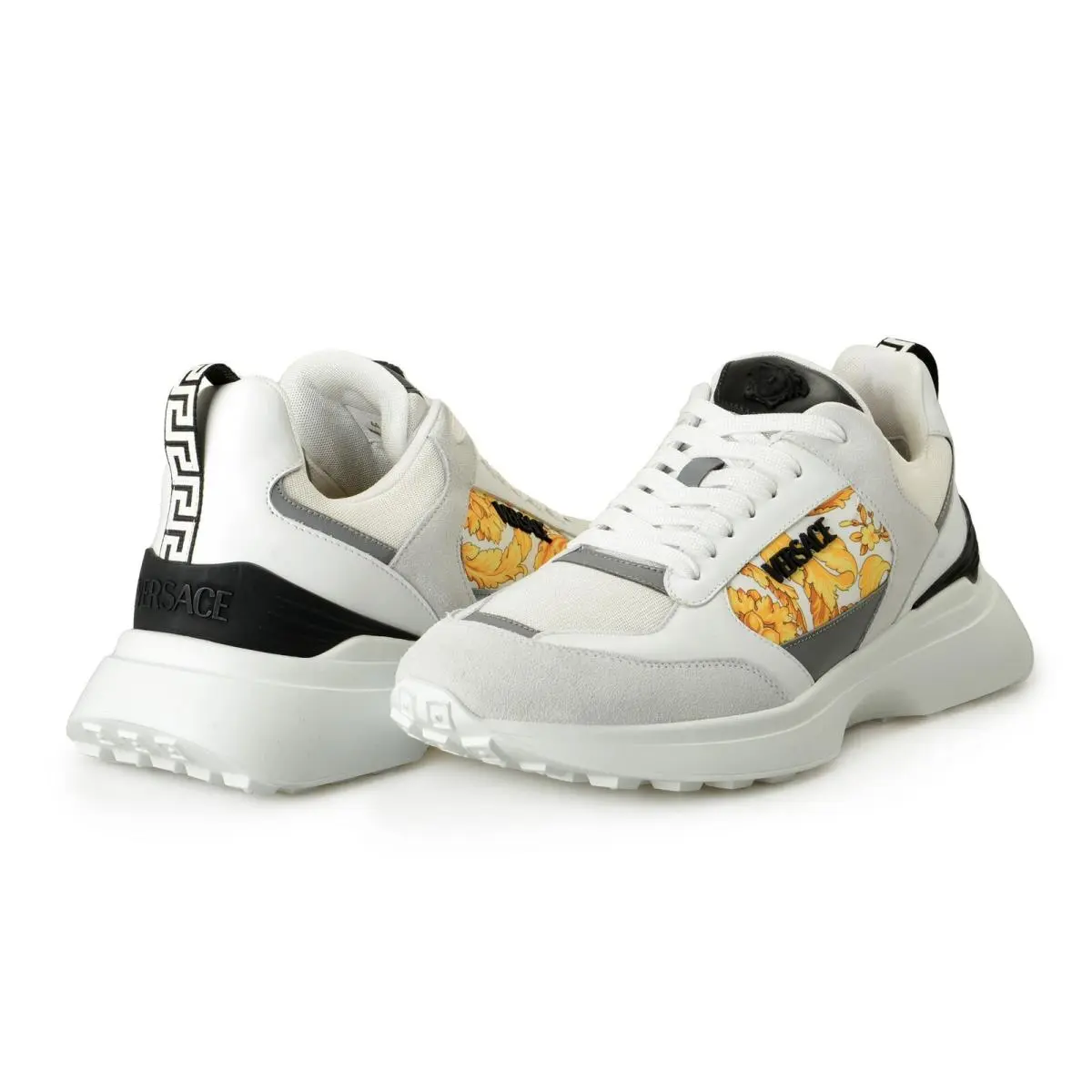 Barocco Design Leather Sneakers White by Versace
