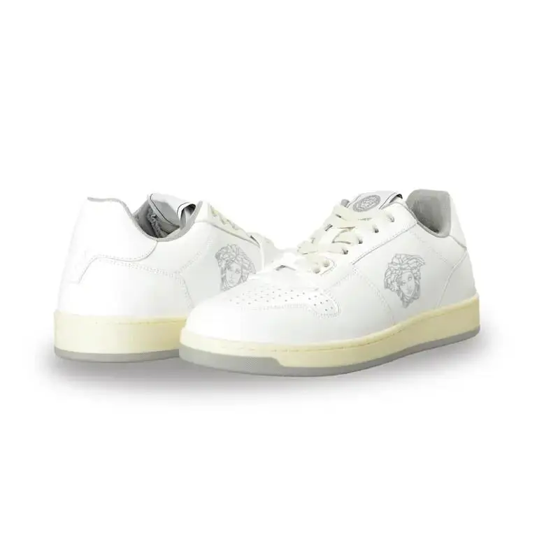 Versace Men`s Medusa Logo White Leather Sneakers - White