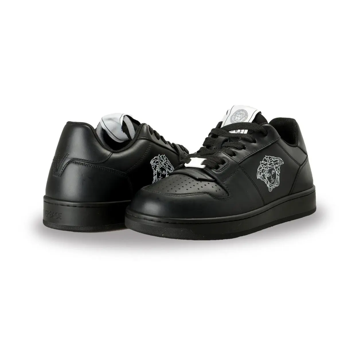 Versace Men`s Medusa Logo Black Leather Sneakers