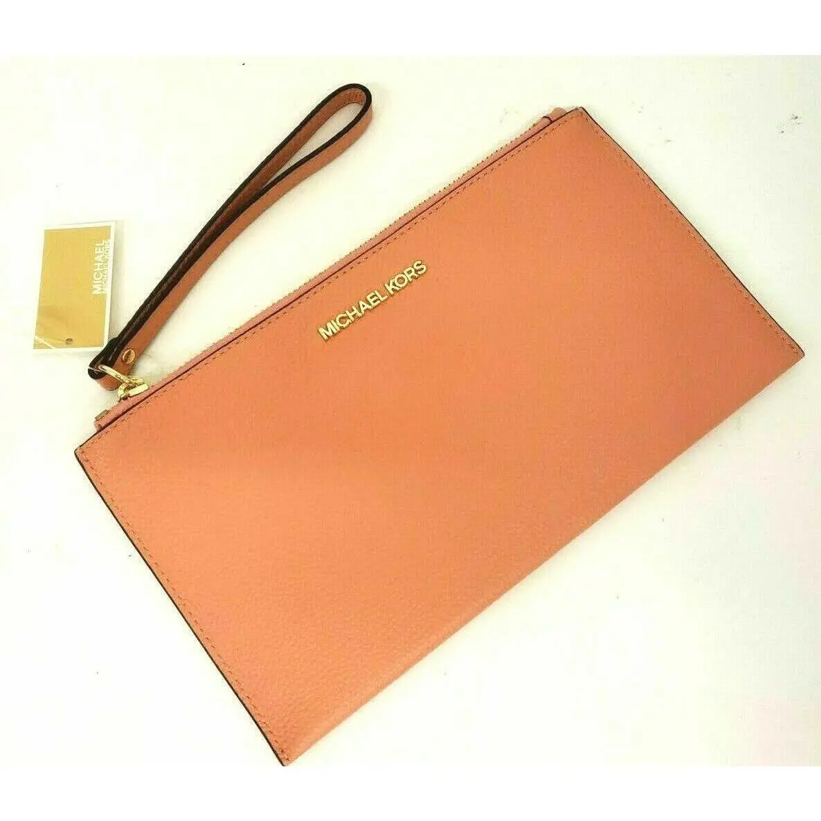 Jet Set Wristlet Clutch Bag Zipped Leather and Pvc MK Peach Leather (Pebbled) by Michael Kors