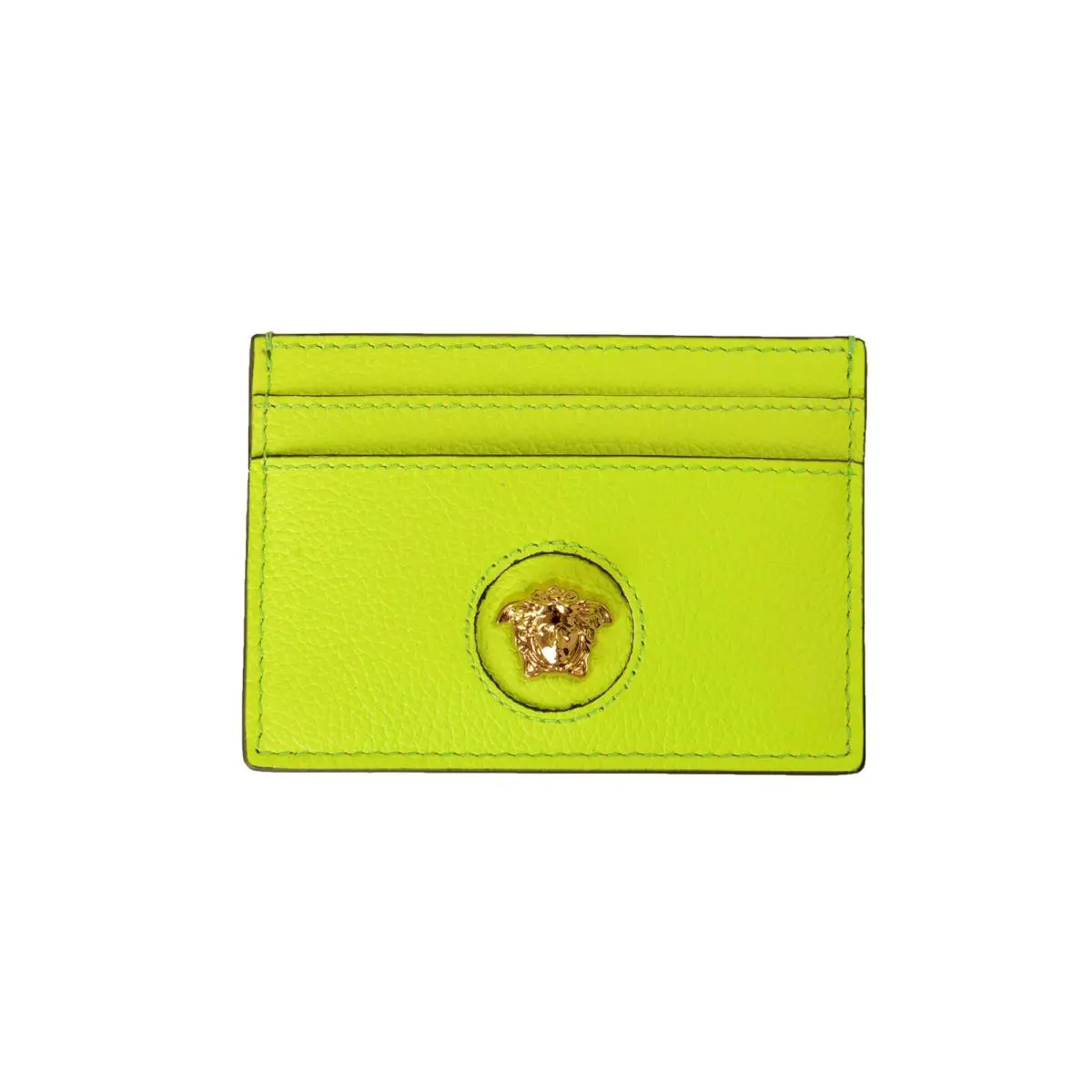 Versace Lime Green Leather Gold Medusa Card Case Holder