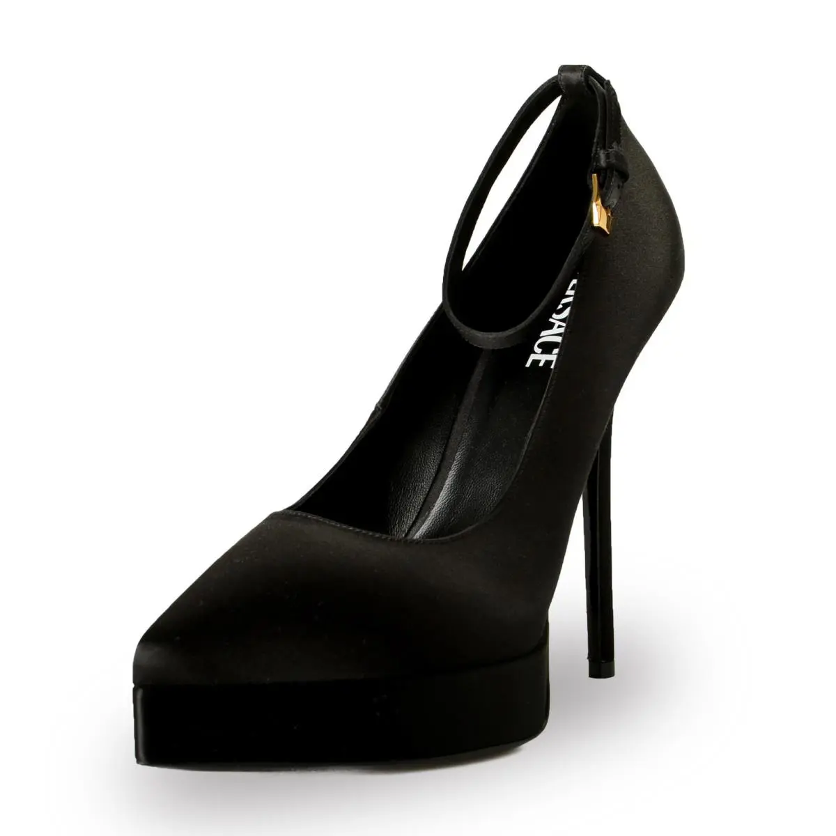 Versace Women`s Black High Heel Pumps Ankle Strap Gold Medusa Shoes US 10 IT 40