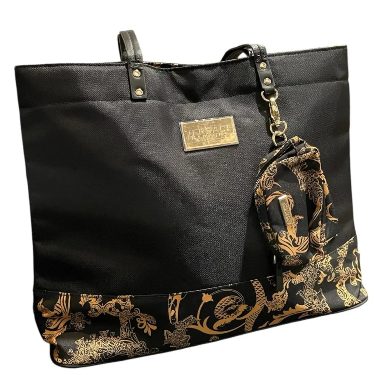 Versace Parfume Black and Gold Women`s Tote Bag w/ Dust Bag