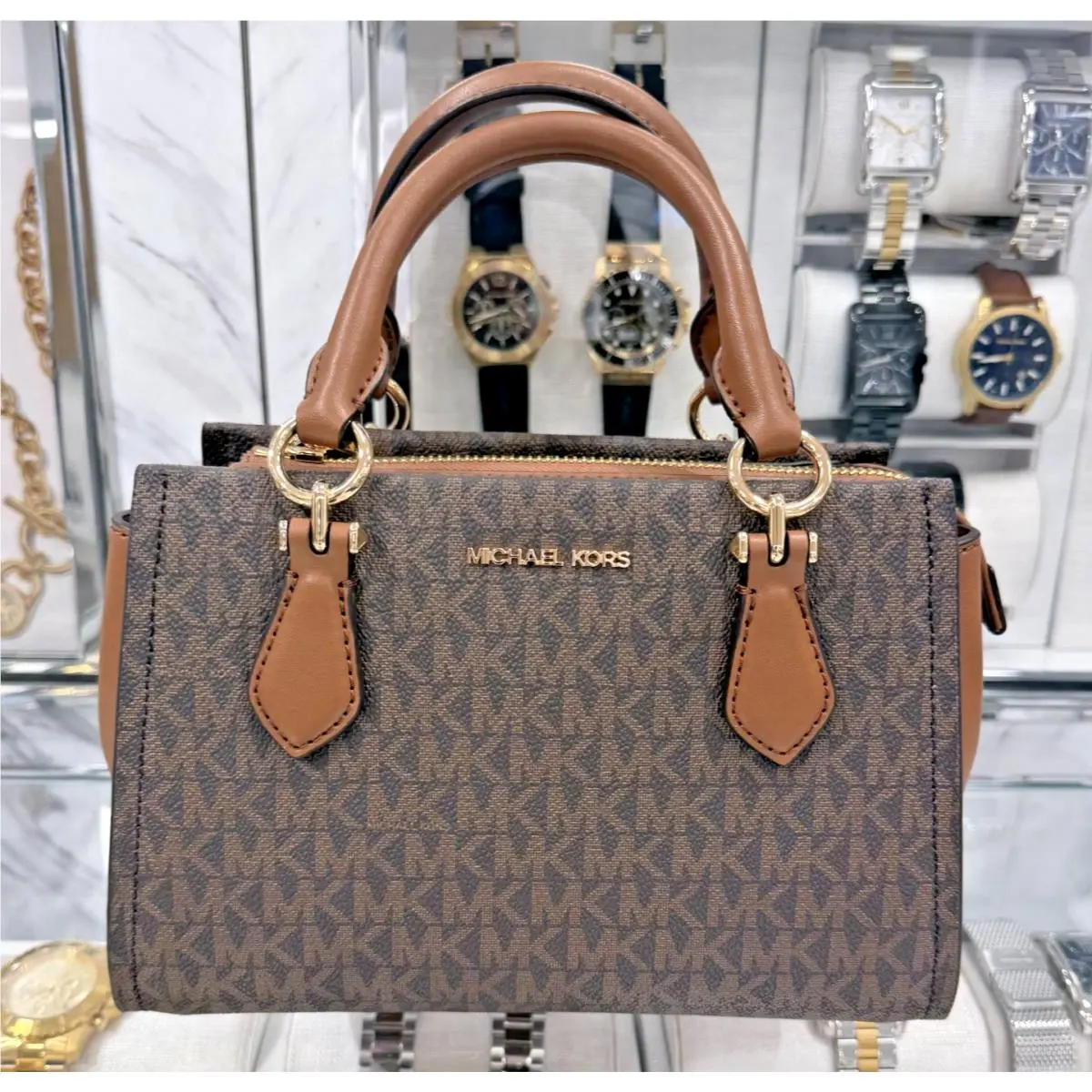 Michael Kors Marilyn Small Satchel Shoulder Crossbody Bag MK Brown