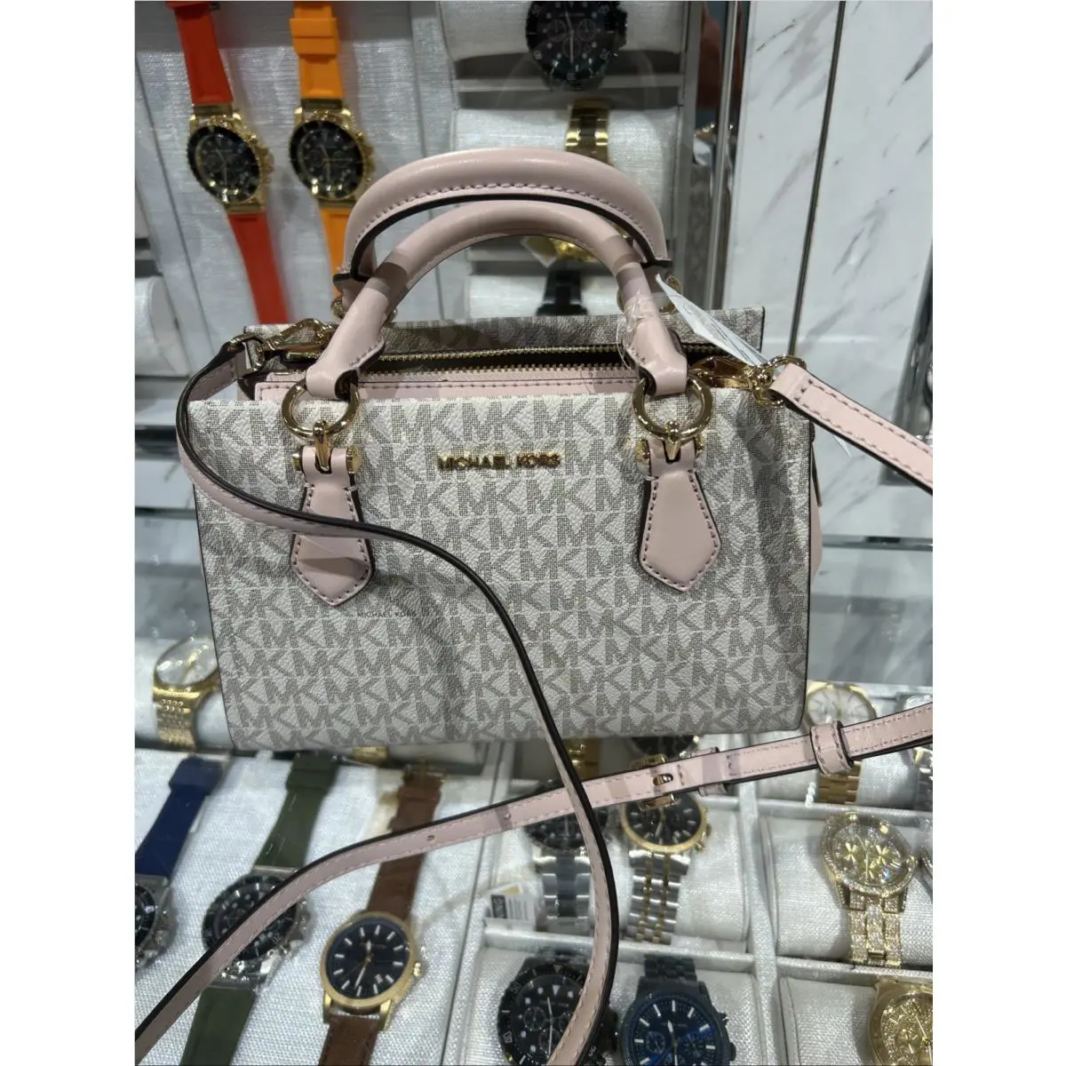 Michael Kors Marilyn Small Satchel Shoulder Crossbody Bag MK Vanilla Pink