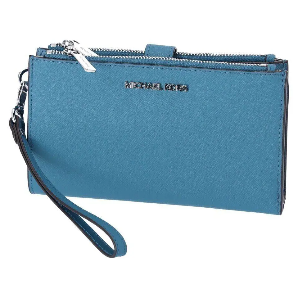 Michael Kors Jet Set Travel Double Zip Wallet Saffiano Leather Teal - Teal