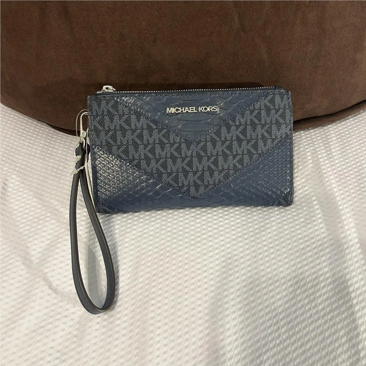 Michael Kors Jet Set Travel Double Zip Card Holder Wristlet For Women Navy