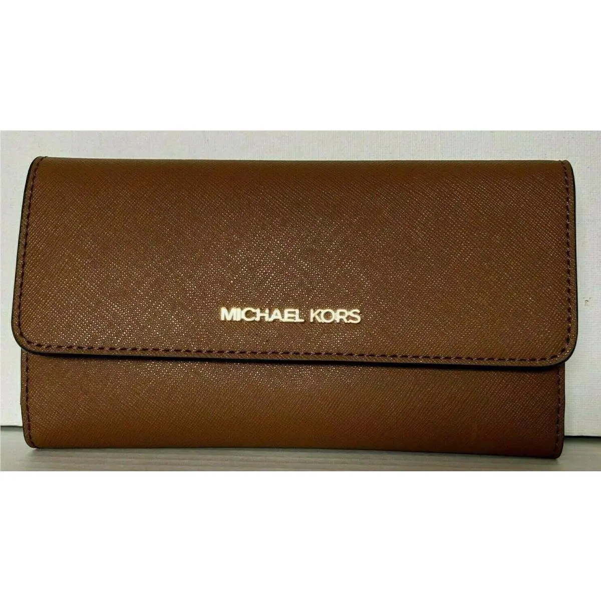 Michael Kors Jet Set Travel Large Trifold Wallet Leather Luggage