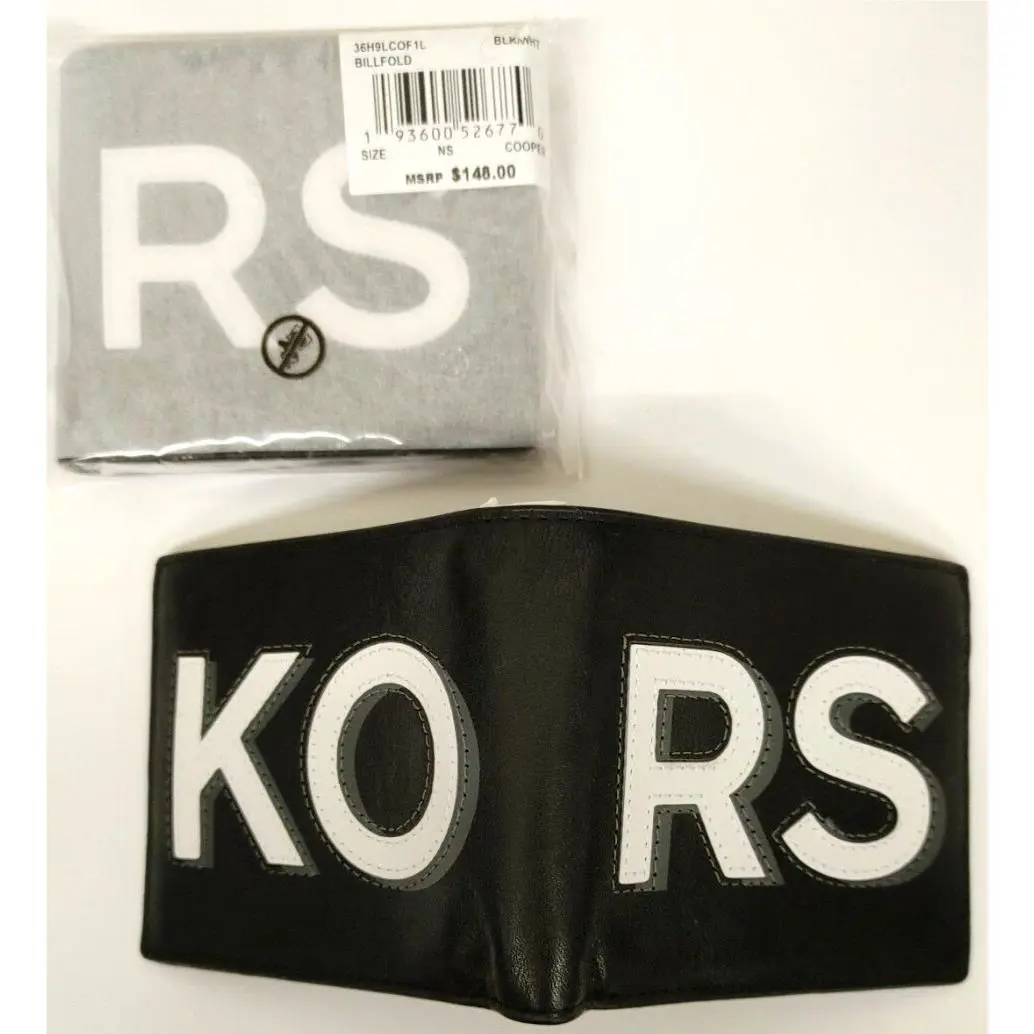 Michael Kors Cooper Billfold Wallet Black Leather Embordered Kors Logo Mens