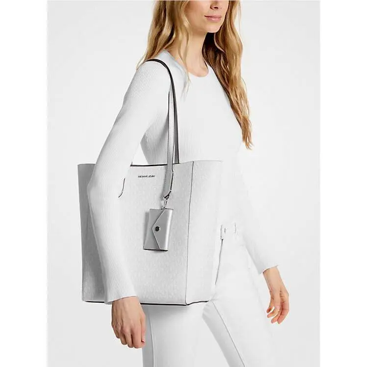 Michael Kors Vincent Large Logo Tote Bag with Coin Pouch Silver / Dust Bag - Exterior: Silver