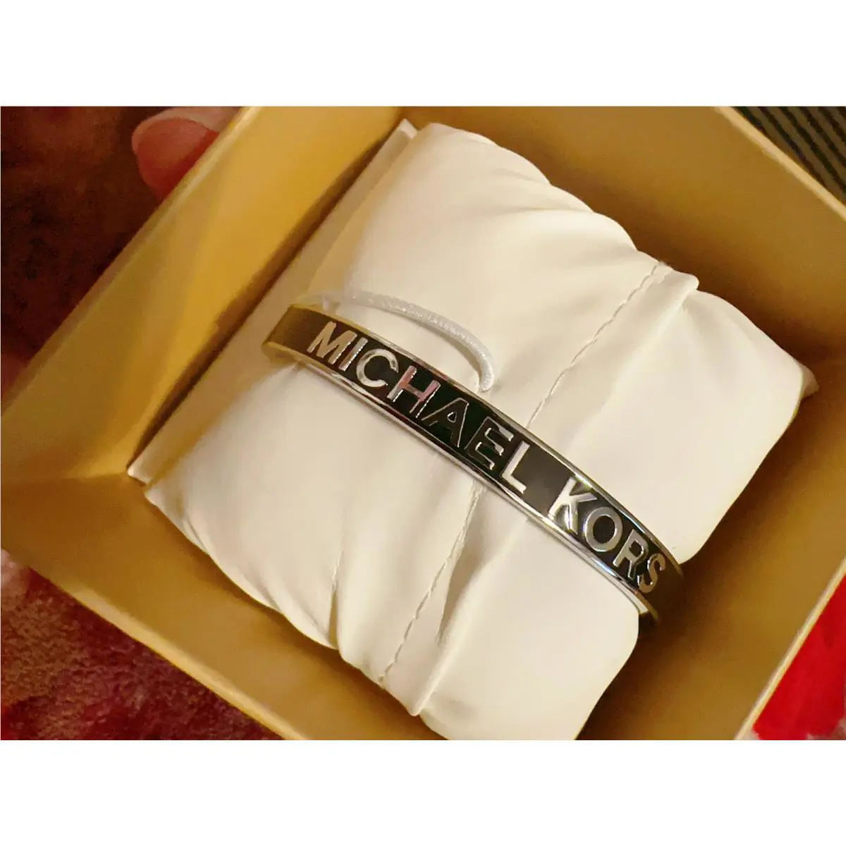 Michael Kors MKJ8120040 Women`s Silver Tone Brass Hinge Bangle Bracelet