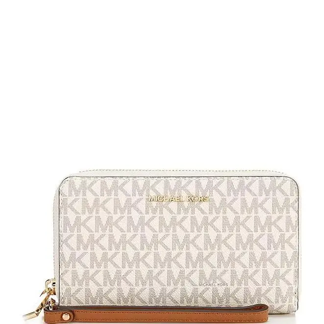 Michael Kors Women Jet Set LG Flat MF Phone Case Wristlet Vanilla 32F1GJ6E28-NWT
