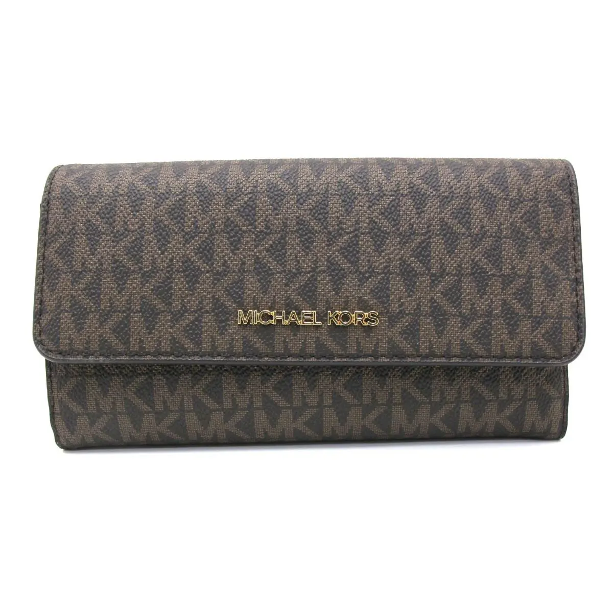 Michael Kors Jet Set LG Trifold Wallet Coated Canvas Logo MK Brown